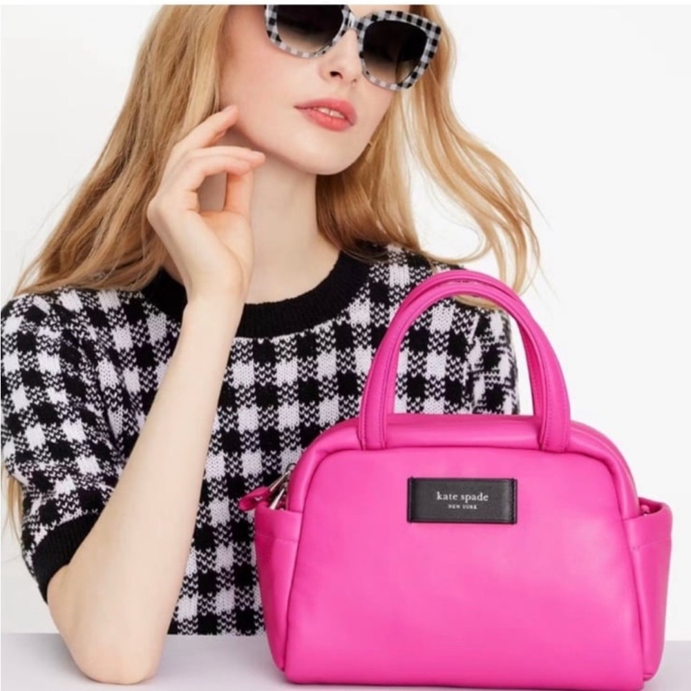 Boutique Bag Kate Spade Puffed Leather Satchel Bag VIVID SNAPDRAGON Pink
